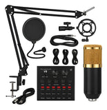 Kit Micrófono Condensador + Tarjeta Sonido Bluetooth V8 Negro