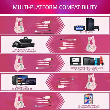 Aurífonos Gamer Onikuma K9 Micrófono - Cable Adaptador 1 A 2 Color Rosa