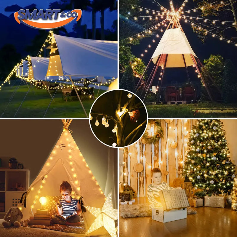 Luces Navideñas 50 Led Globos Solar Navidad Guirnalda 8 Modo Amarillo Cálido