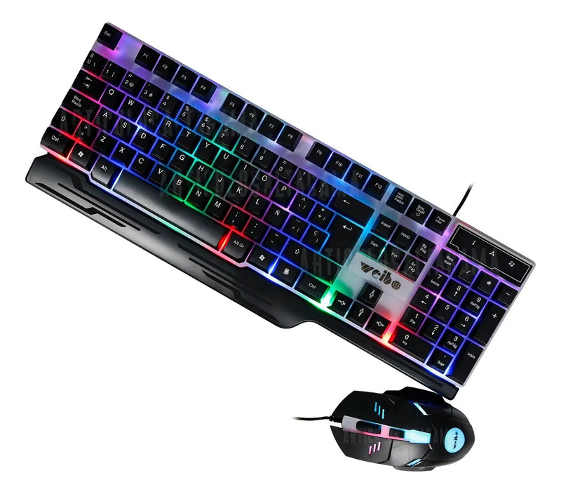 Kit de teclado y mouse gamer Weibo WB-550 Español España de color negro