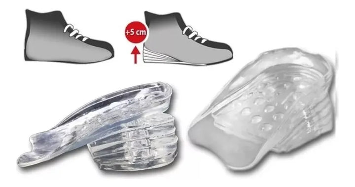 Plantilla Silicona Zapatos Crecimiento Aumenta Estatura +5cm - Promedio - Negro