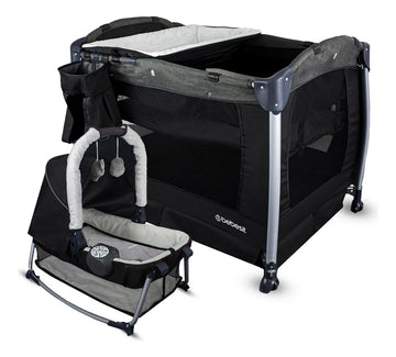 Cuna Corral Bebe + Mosquitero Mecedora y Organizado Negro Bebesit Premium