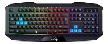 Teclado Genius QWERTY Membrana español color negro con luz de 7 colores