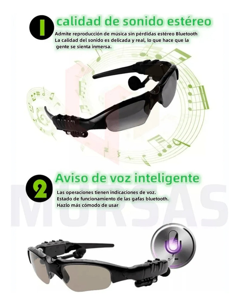 Gafas De Sol Audífonos Mp3 Bluetooth Reducción Ruido Negro