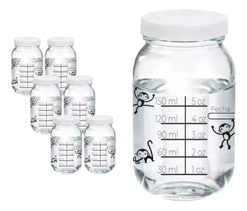 6 Frascos Medidor Envase Vidrio Almacenar Leche Materna 8 Oz