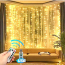Cortina Serie De Luces Cascada Navideñas 300 Led 3x3 Usb Amarillo