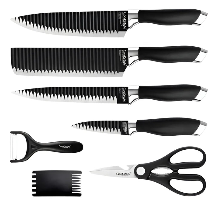 Juego De Cuchillos De Cocina X 7pcs Set En Acero Inoxidable Color Negro