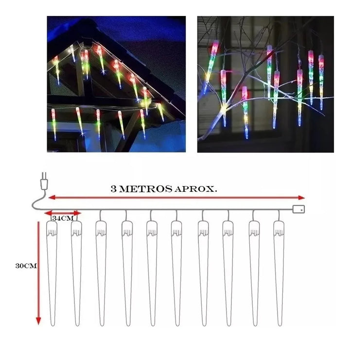 Luz Led Navideña Tubo De 10 Hielos X3 Metros Multicolor