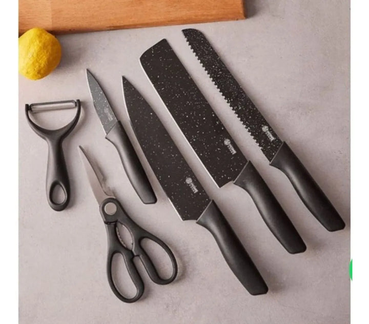 Set De Cuchillos Juego X6 Piezas Color Negro