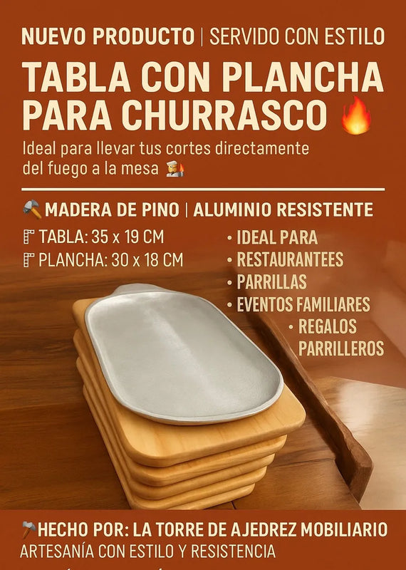 Tabla Para Servir Carnes Con Plancha Aluminio Lisa Natural