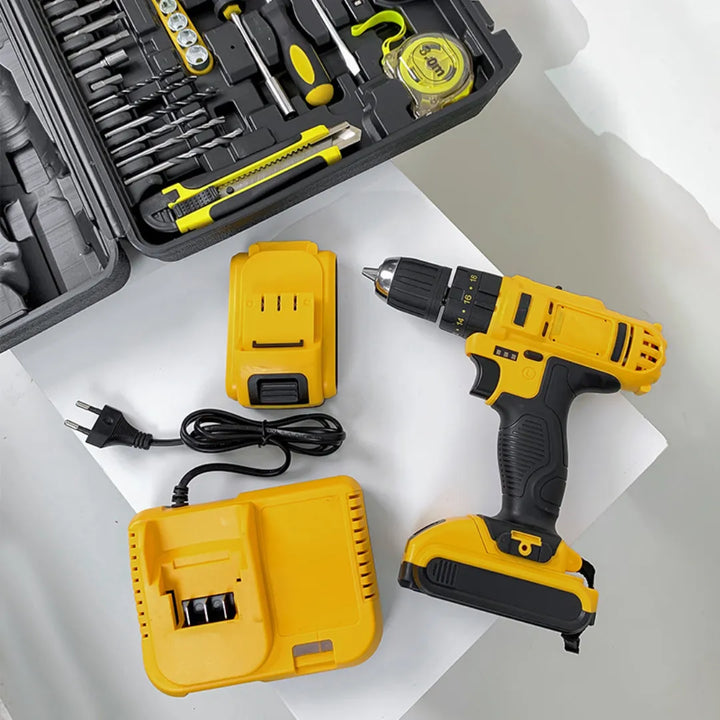 Kit Destornillador Taladro 1/2 Inalámbrico 24v 2 Baterías Amarillo