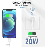 Cargador Rapido Certificado Mfi 20w 2 Metros Para Iphone 14 Blanco