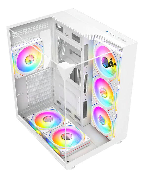 Chasis Gamer Iceberg Crystal Cube S Black 6 Fans Argb Atx Color Blanco