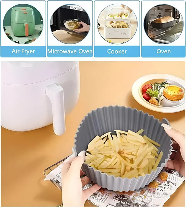 Canastilla De Silicona Olla Freidora Air Fryer Reutilizable Gris