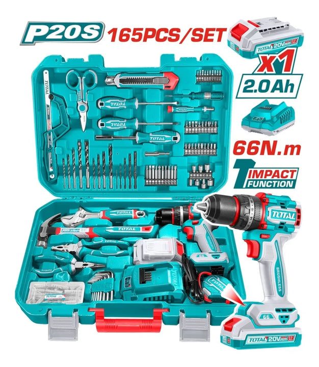 Taladro Percutor 1/2 66nm+ Kit De Herramientas 165 Pzs Total Turquesa 50 Hz/ 60 Hz