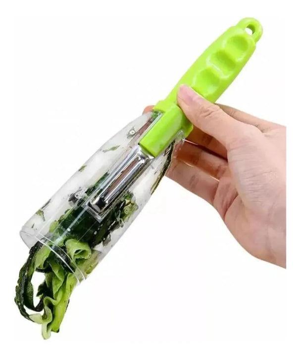 Picador Pelador De Verduras Y Frutas Con Recipiente Verde Claro