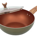 Wok Cuarzo + Tapa De Vidrio Wok Cuarzo+tv 24cm Color Verde cuarzo