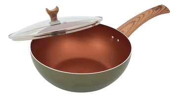 Wok Cuarzo + Tapa De Vidrio Wok Cuarzo+tv 24cm Color Verde cuarzo