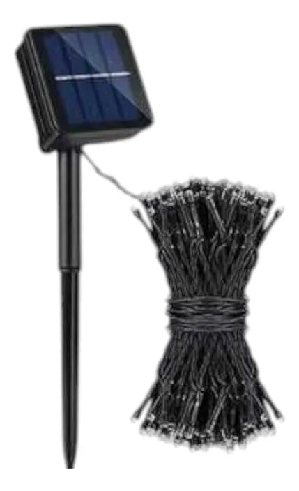 Luz Led Solar Con 100 Bombillas Rgb Decorativa Navideña Negro