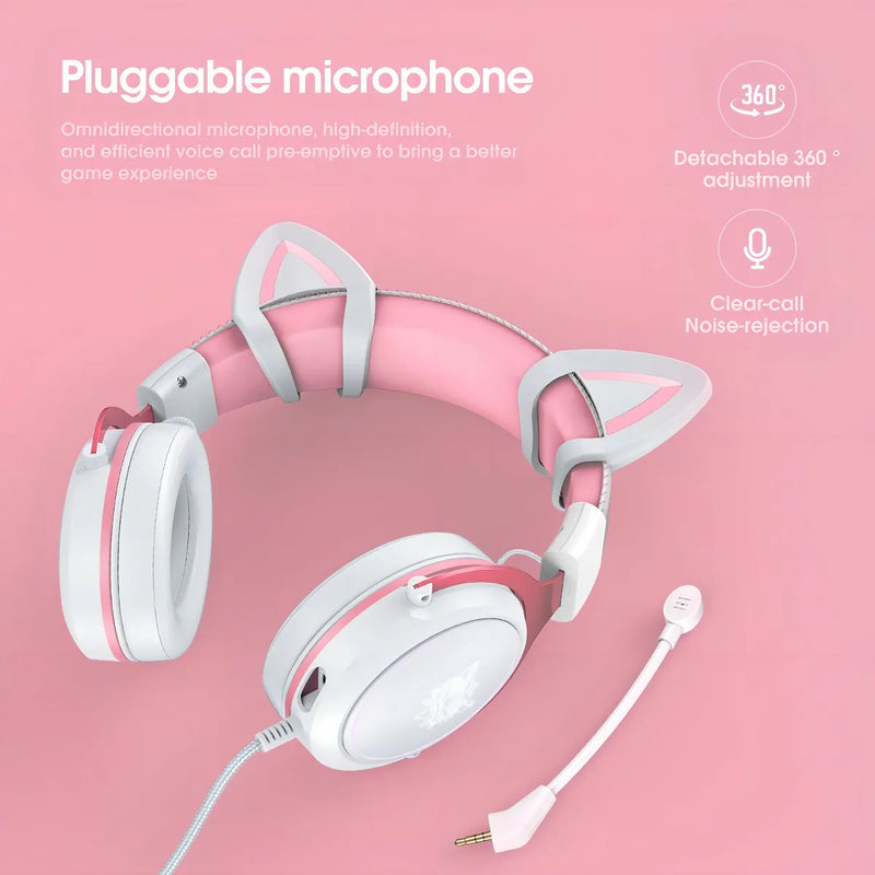 Audifonos Gamer Onikuma X10 Orejas Blancos Con Rosado Rgb Color Blanco