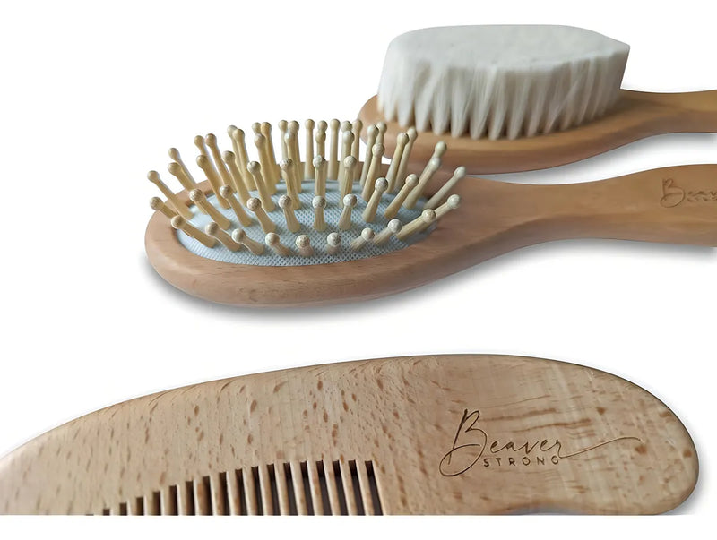 Set De Cepillo Y Peine De Pelo De Bebé De Madera Gentle Care