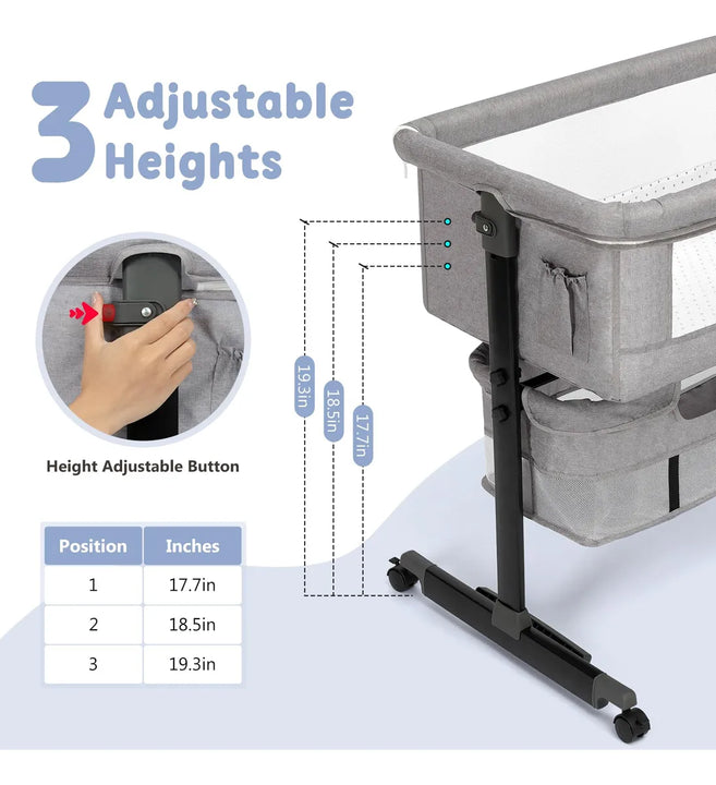 Cuna 3 En 1 Para Bebé Altura Ajustable Malla Transpirable Gr