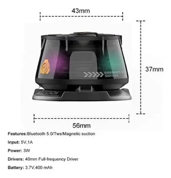 Mini Parlante Altavoz Soporte Magnético Portátil Bluetooth Negro