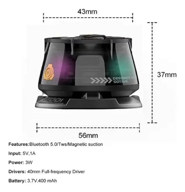 Mini Parlante Altavoz Soporte Magnético Portátil Bluetooth Negro