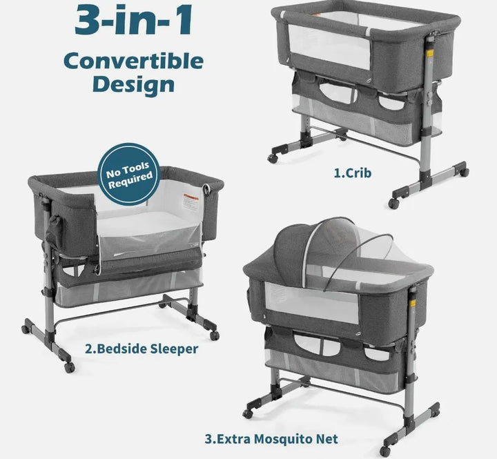 Cuna Para Bebé De Viaje 3 En 1 Nordmiex Junto Cama Moises Gris