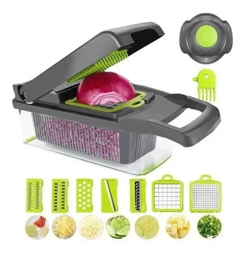 Picador Rallador Verduras Mandolina 12en1 Ayudante De Cocina Verde
