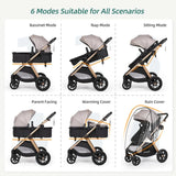 Cochecito De Bebé Convertible 6 En 1 Con Modo Moisés