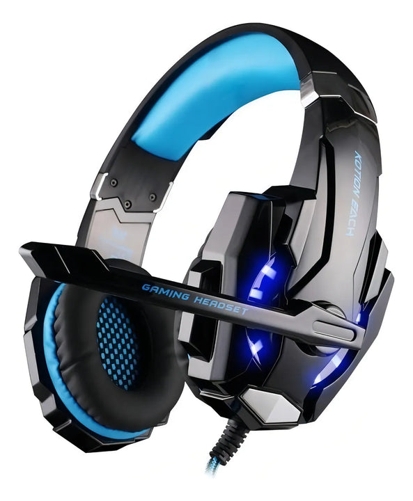 Audífonos gamer Kotion Each G9000 black y blue con luz azul LED