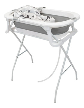 Bañera Plegable Con Soporte Y Cojín Stand Happy Baby Color Gris
