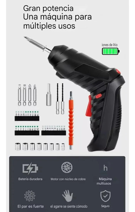 Kit Destornilladores Ligero Taladro Atornillador Electrico - Negro