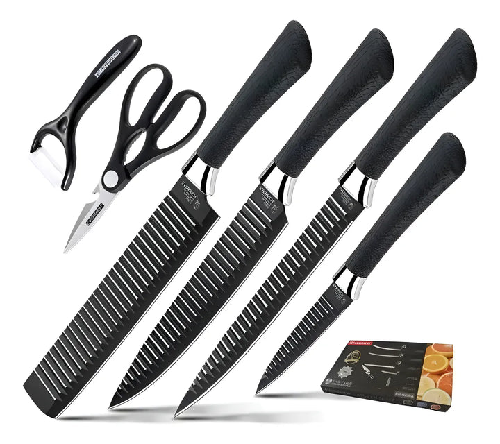 Juego De Cuchillos De Cocina X 7pcs Set En Acero Inoxidable Color Negro
