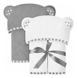 Juego De 2 Toallas De Bebe Con Capucha, Color Blanco Y Gris,