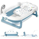 Tina Bañera Para Bebe Plegable Cojin Acolchado + Base Alta Color Azul / Cojín Estrellas