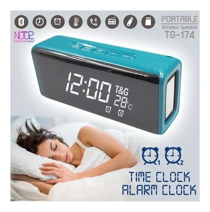 Parlante Bluetooth Con Radio Reloj Despertador Recargable Negro