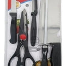 Kit X5 Utensilio Cocina Cuchillo Pelador Tijeras Chaira Hach Negro