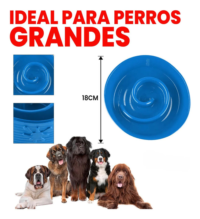 Plato Comedero Azul para Perros con Diseño Anti-Ansiedad, Goma Atóxica Antideslizante, Ideal para Comer Lento y Mejorar la Digestión de tu Mascota.