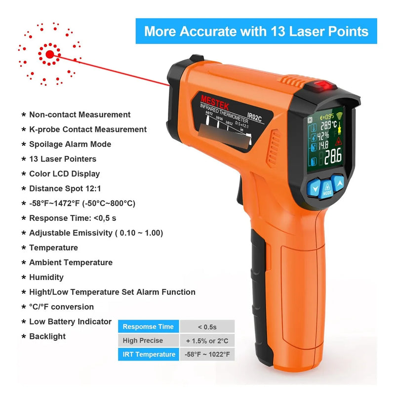 Pistola De Temperatura Láser Digital Sin Contacto -50 A 800