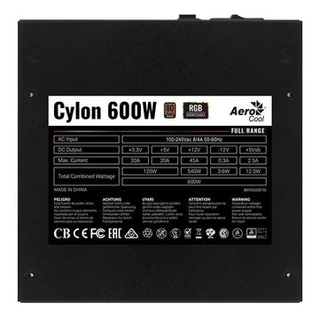 Fuente De Poder Aerocool Cylon Rgb 600w +80 Plus Bronze Black