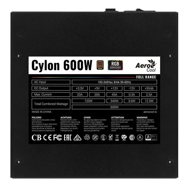Fuente De Poder Aerocool Cylon Rgb 600w +80 Plus Bronze Black