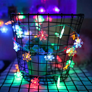 Luces Navideñas Multicolores Led 20 Ft, 40 Copos De Nieve