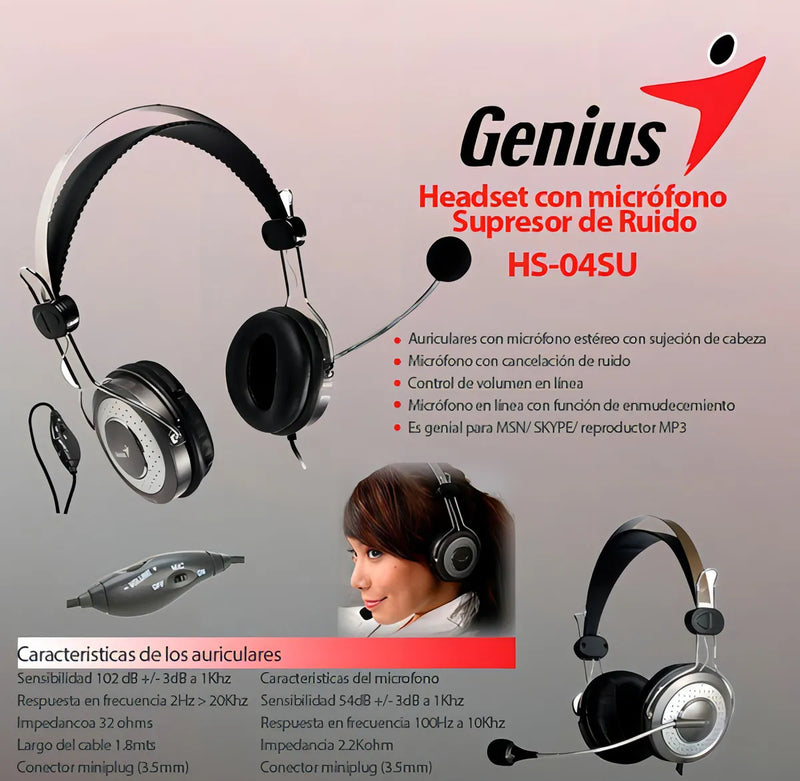 Auricular C/microfono Genius Hs-04su Pc Plug 3.5mm