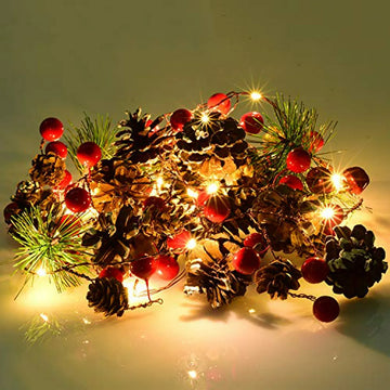 Guirnalda Navideña Artiflr 6 7ft Con Luces Led Y Berries Roj