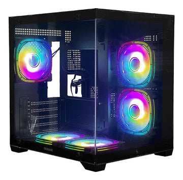 Gabinete Chasis Para Pc Gamer Pecera Argb Negro + 5 Cooler