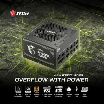 Fuente De Poder Msi Mag A750gl Pcie5 750w 80plusgold Fullmod Negro