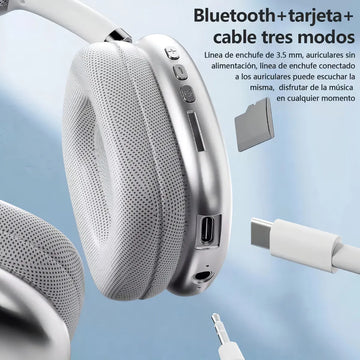 Auriculares Inalámbricos De Diadema Con Micrófono Bluetooth 400mah Plateado Diadema Xx Algodón Acolchado Orejeras Transpirables Rotación Libre