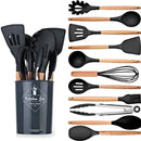 Genérica Silicone Set 12 Utensilios Resistente Calor Negro